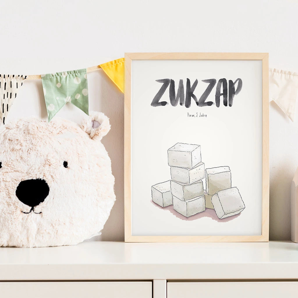 Kindermundposter Zucker im Kinderzimmer – personalisiertes Poster als Dekoration und Geschenk