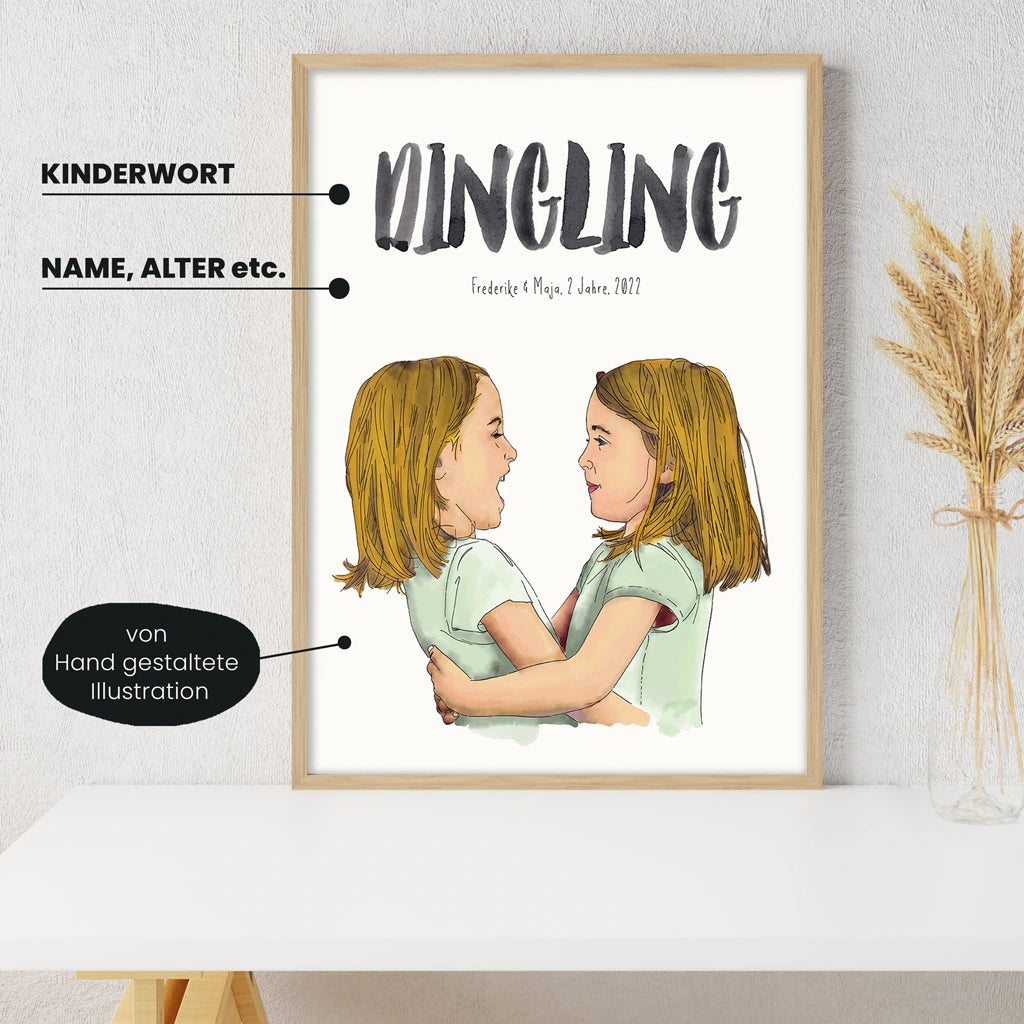 Kindermundposter - Motiv Zwillinge Schwestern Mädchen