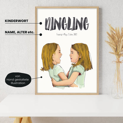 Kindermundposter - Motiv Zwillinge Schwestern Mädchen