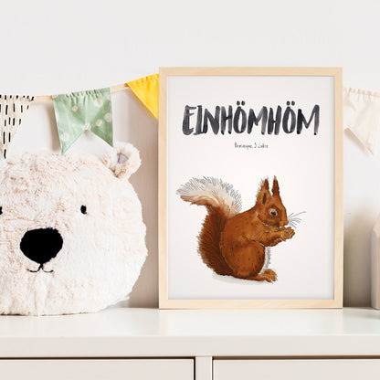 Kindermundposter Eichhörnchen im Kinderzimmer – personalisiertes Poster als Dekoration und Geschenk
